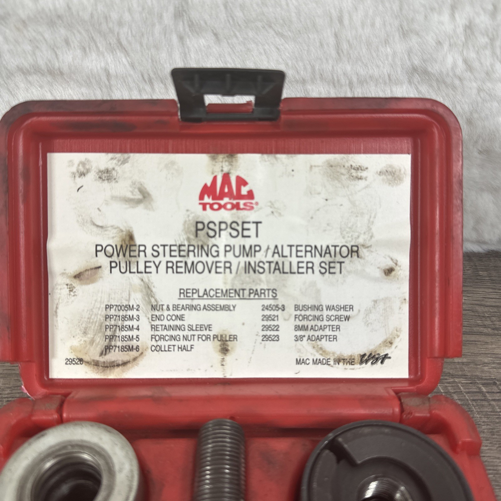 Mac Tools PSPSET 29526 Power Steering Pulley Tool Kit Complete USA Good
