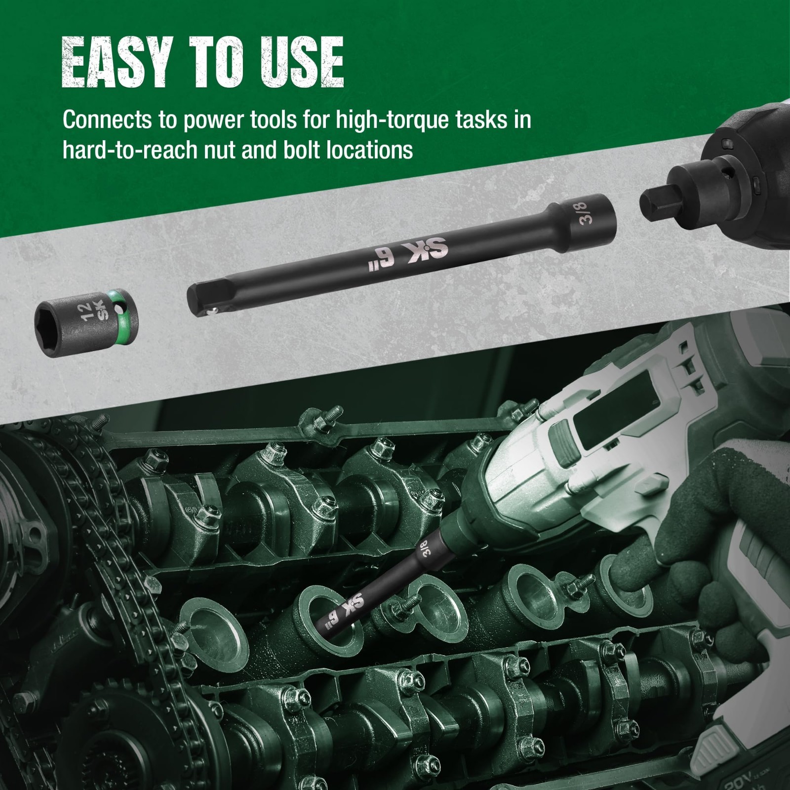 4-Piece Impact Socket Extension Set 3/8″ Drive – 3″, 6″, 10″, 15″ Cr-Mo Steel