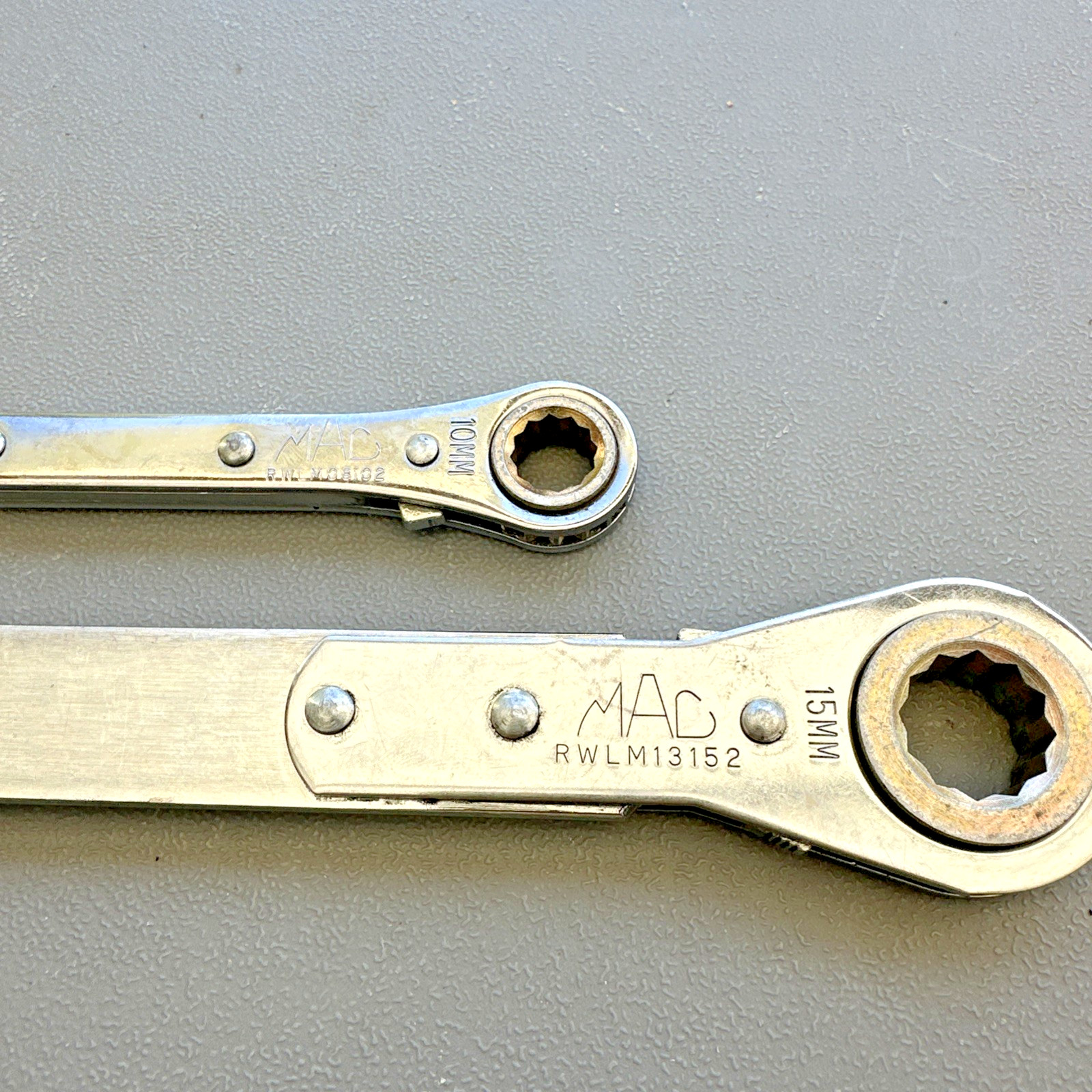 Mac Tools Ratcheting Box Wrench Lot RWLM13152 13 15mm & RWL08102 8 10mm Metric