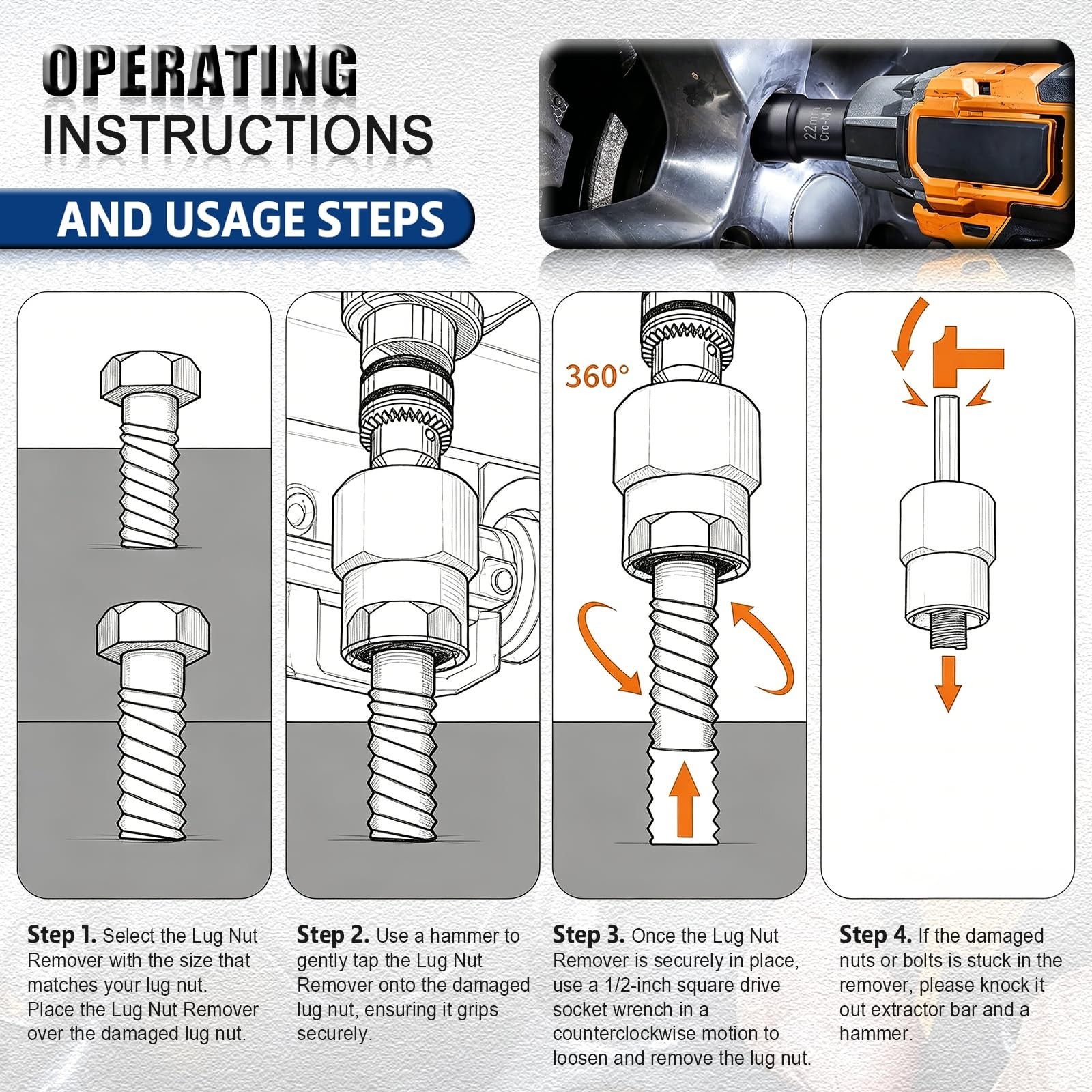 19pcs Metric Bolt Nut Extractor Set 8-22mm, Impact Lug Nut Removal Tool Kit