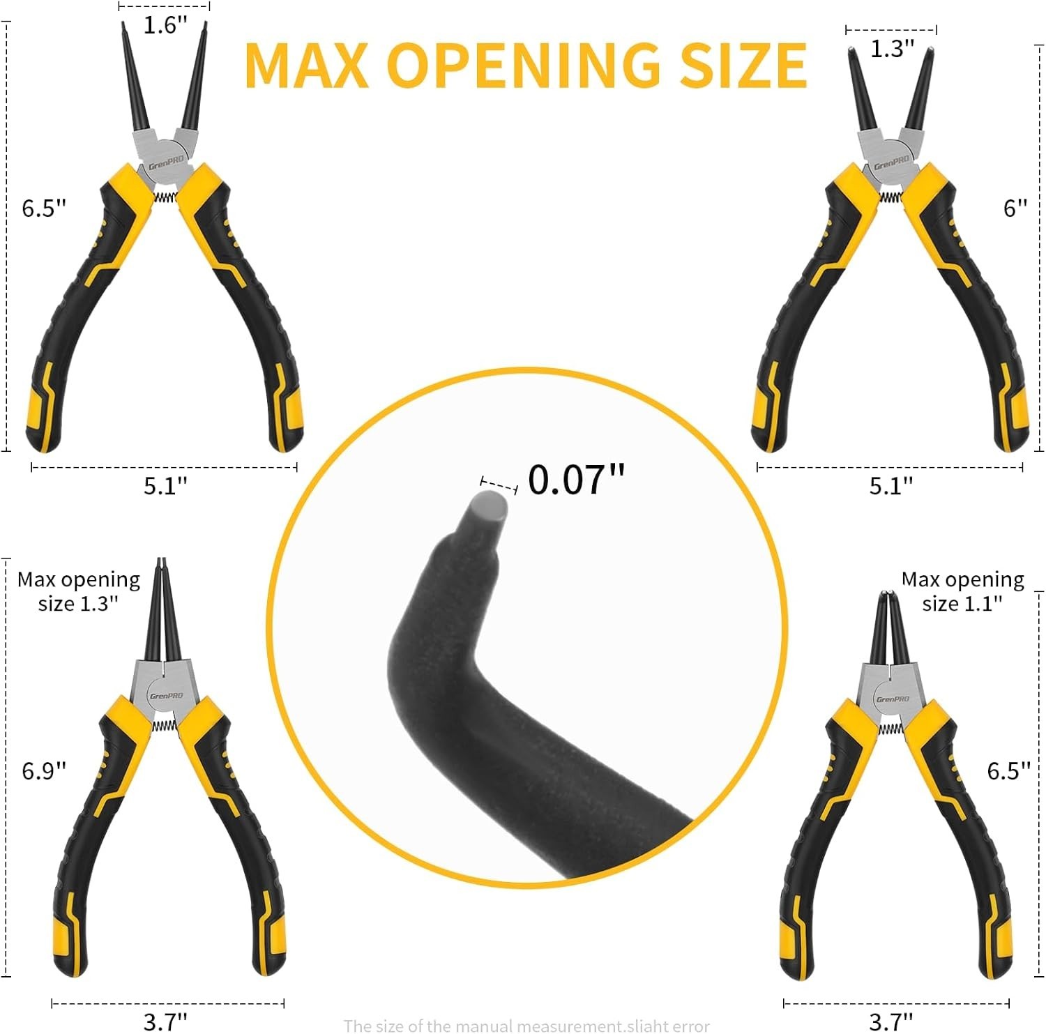 Versatile 4-Piece Circlip Pliers Set – 7-Inch Chrome Vanadium for Easy Use