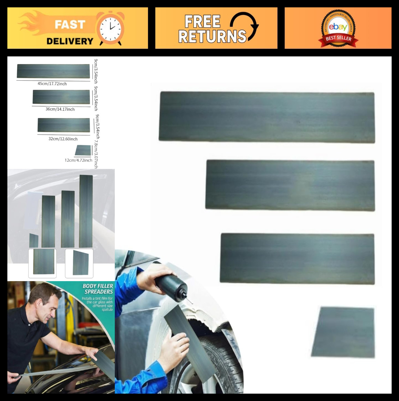 4-Piece Auto Body Filler Spreader Set – Manganese Steel Scrapers for Paint, Caul