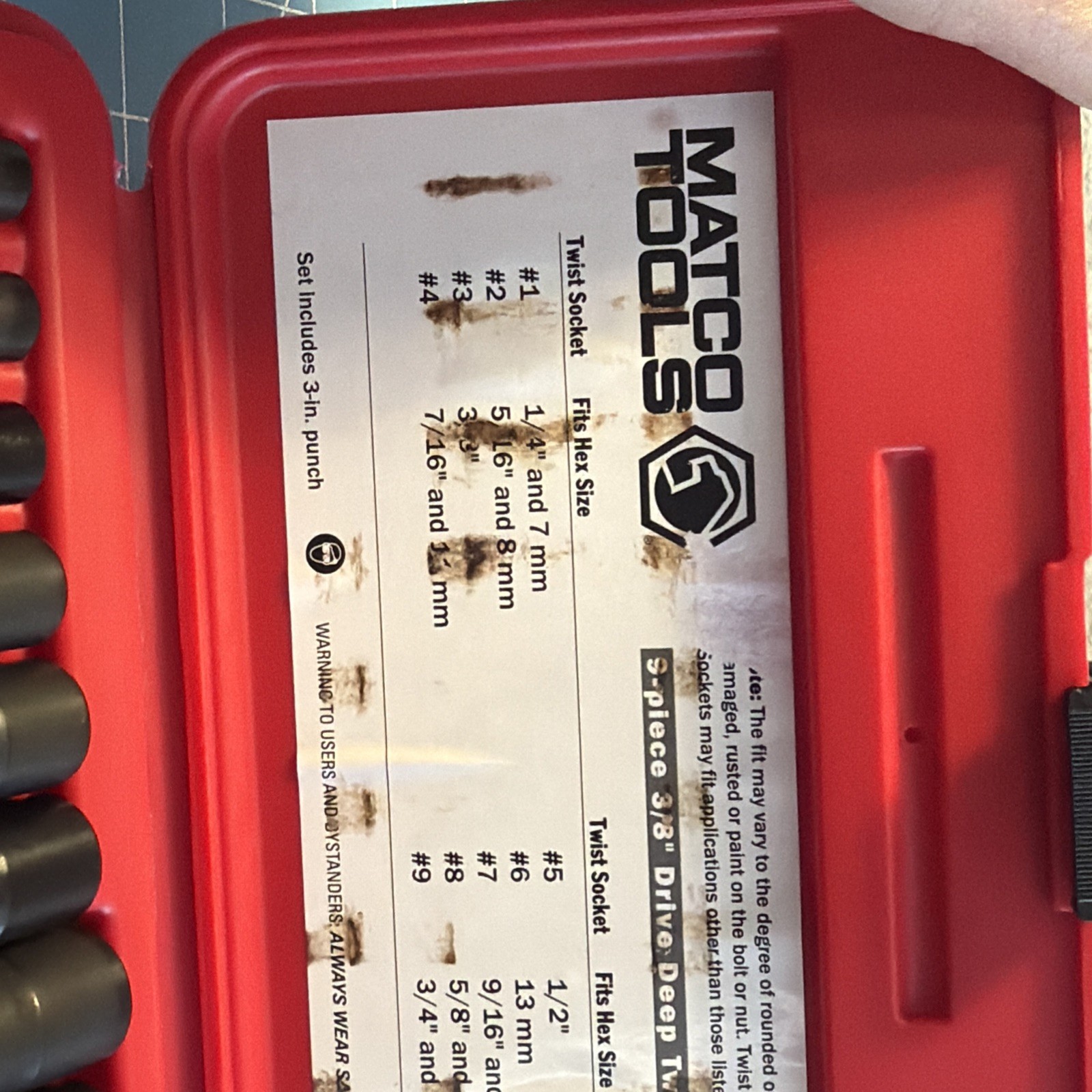 Matco Tools TSS9DA 3/8″ Drive Deep Twist Socket Set – 9PIECE MINT