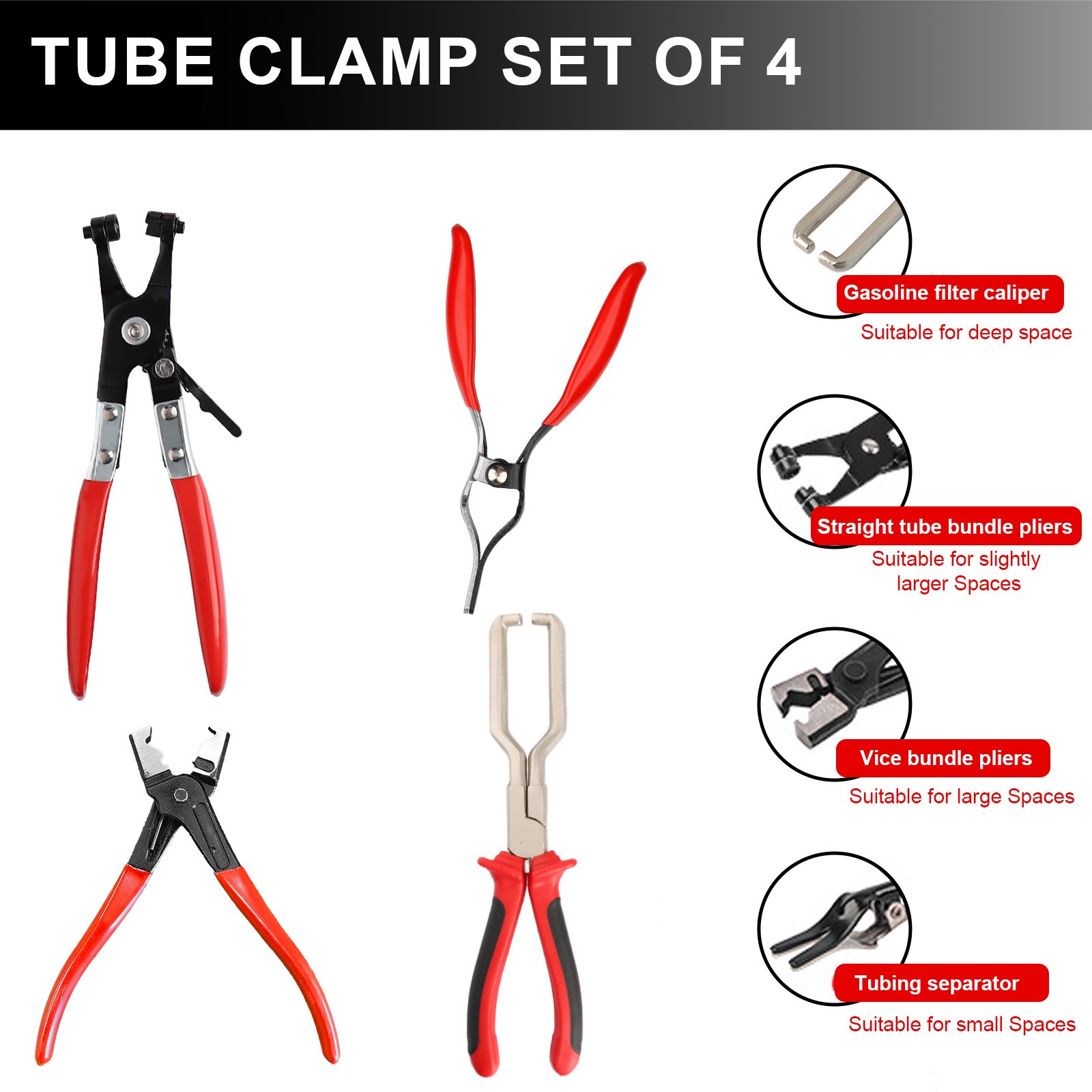 4Pcs Hose Clamp Pliers Remover Kit Water Pipe Fuel Spring RemovalTool PipeClip.