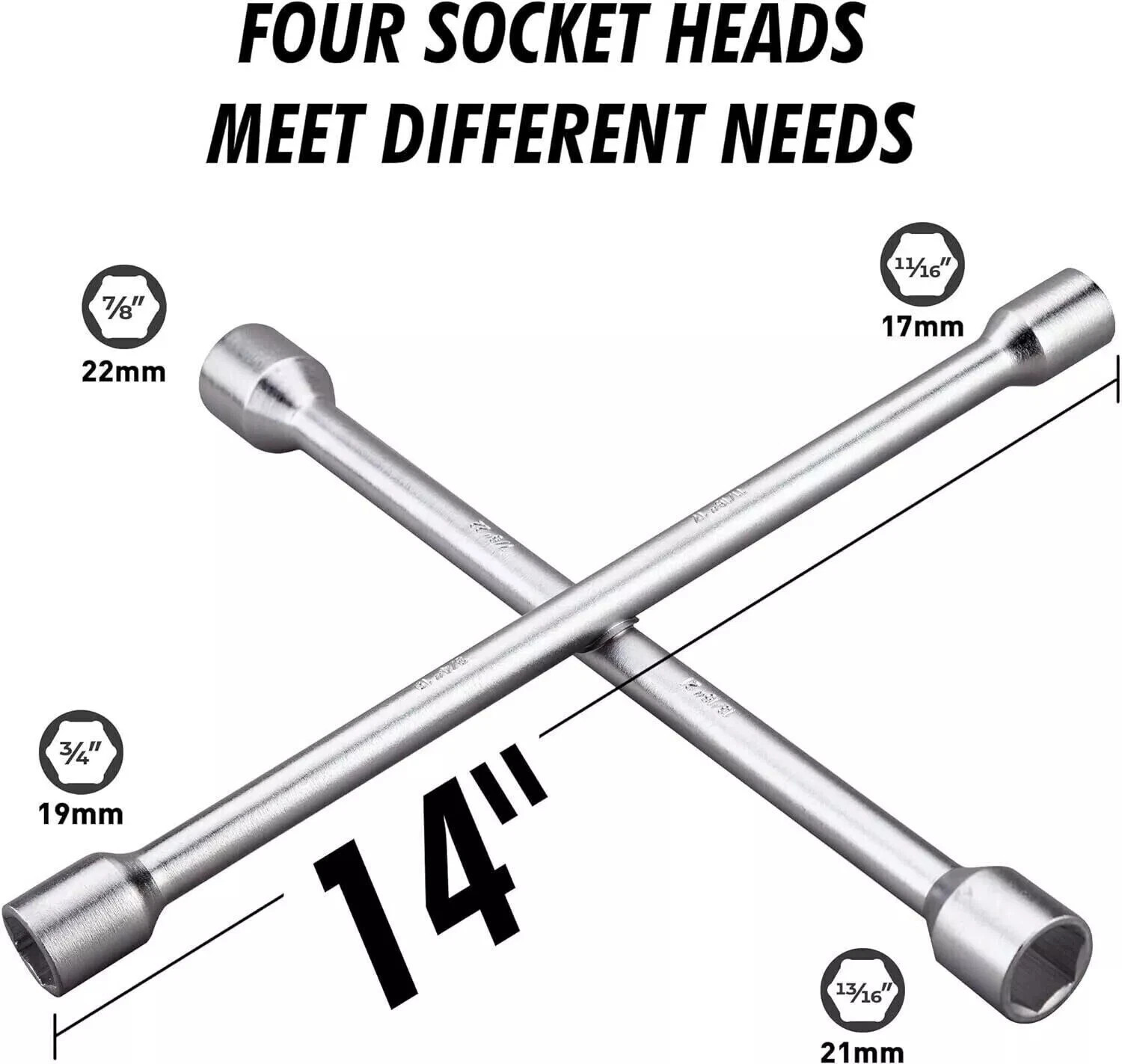 Heavy Duty 14-Inch Universal 4-Way Tire Iron Wheel Lug Nut Wrench Tool Silver US