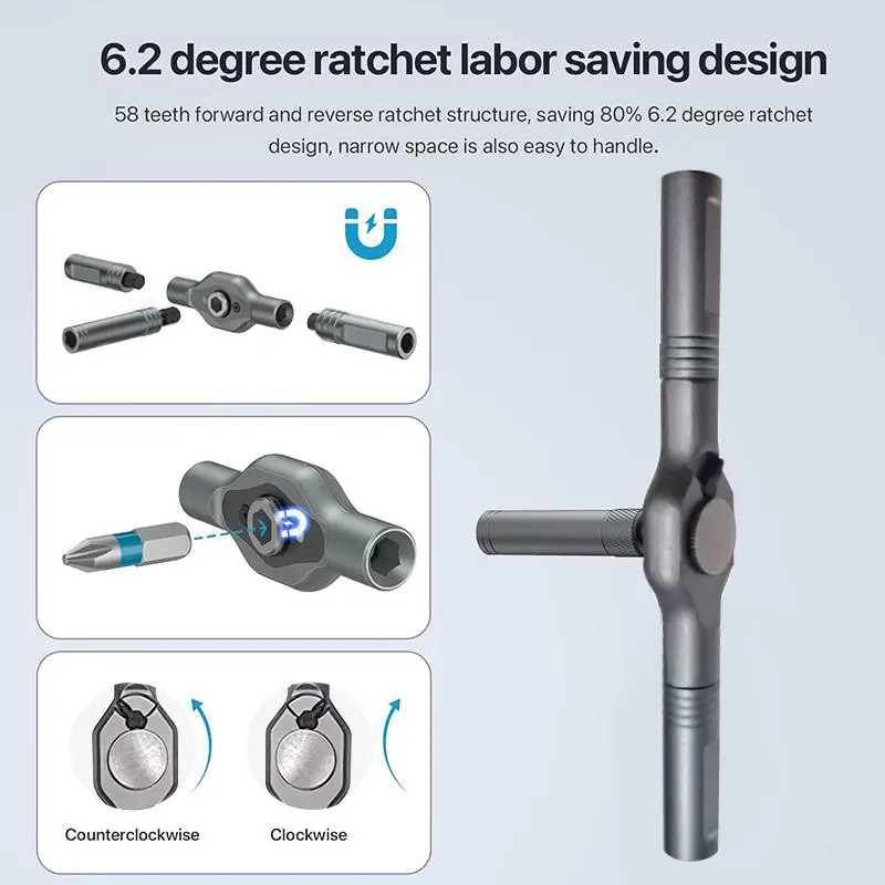 T-Shaped Ratchet Screwdriver Kit 24in1 Magnetic Bits Portable Daily Hand Tool