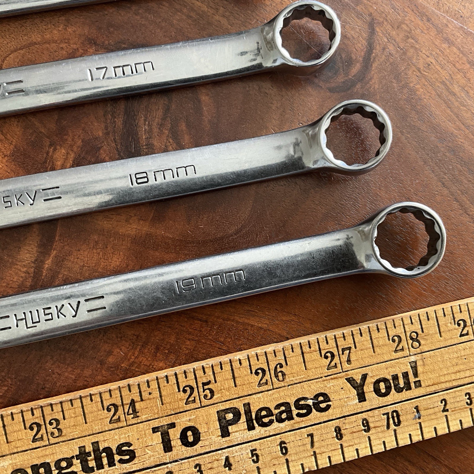 Vintage Husky Polished Chrome Combination Wrench Set Metric 19mm – 10mm USA