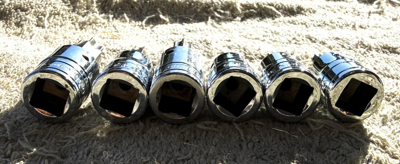 LOT OF 6 SNAP-ON 3/8 INCH DRIVE TROX SOCKETS AS PICTURED AND DESCRIPTED