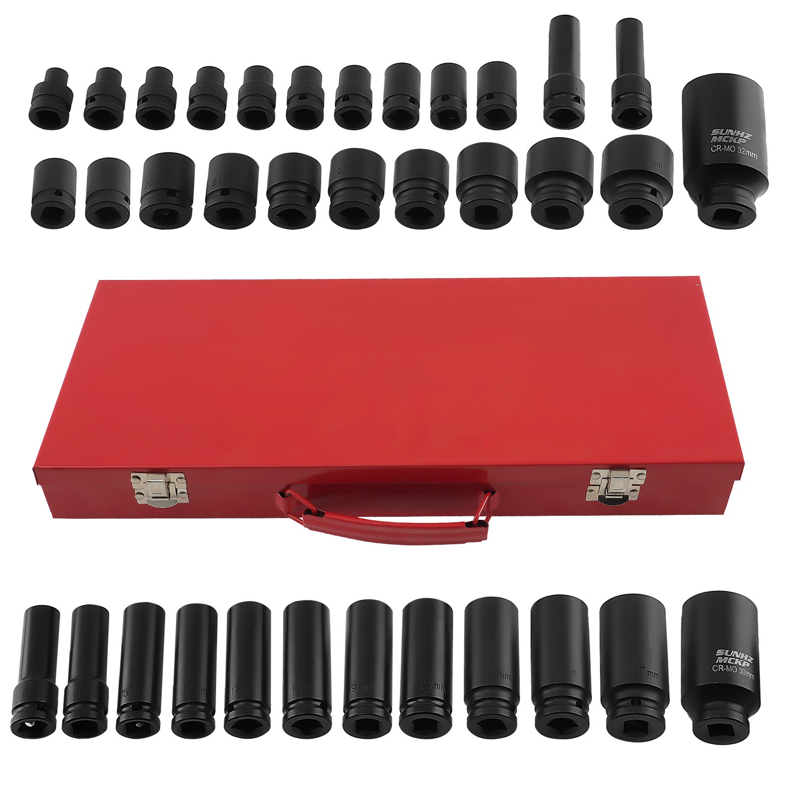 35x 6 Point Deep Impact Socket Set 1/2″ Drive Metric Garage Tool 8-32mm 9-10mm
