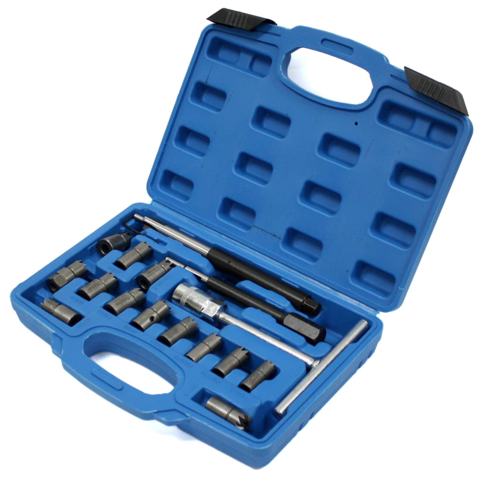 17pcs Diesel Injector Seat Cutter Cleaner Universal Injector Re-Face Reamer Tool