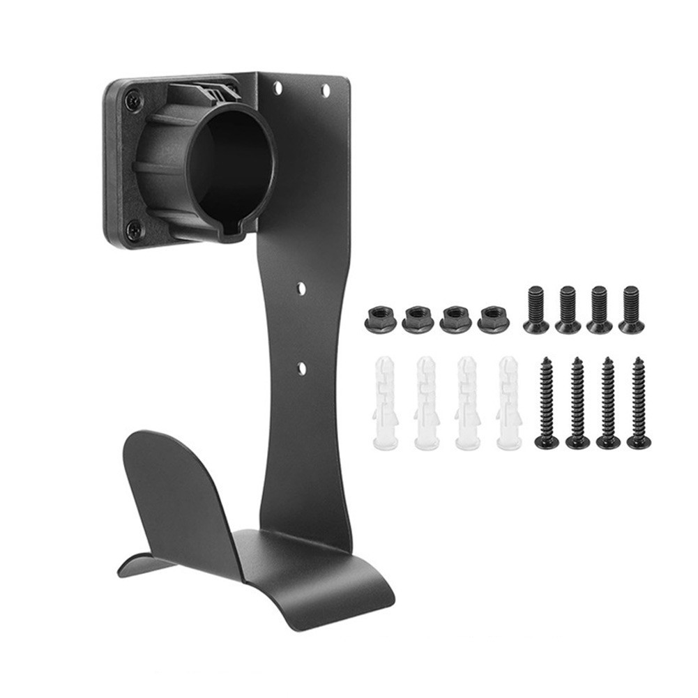 Black Wall Mount Stainless Steel Bracket for J1772 EV Charging Cable Holder
