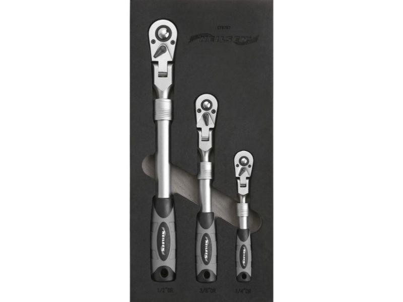 Extendable Lockable Flexi Head Ratchet Set 1/4 3/8 1/2 72 TOOTH Heavy Duty