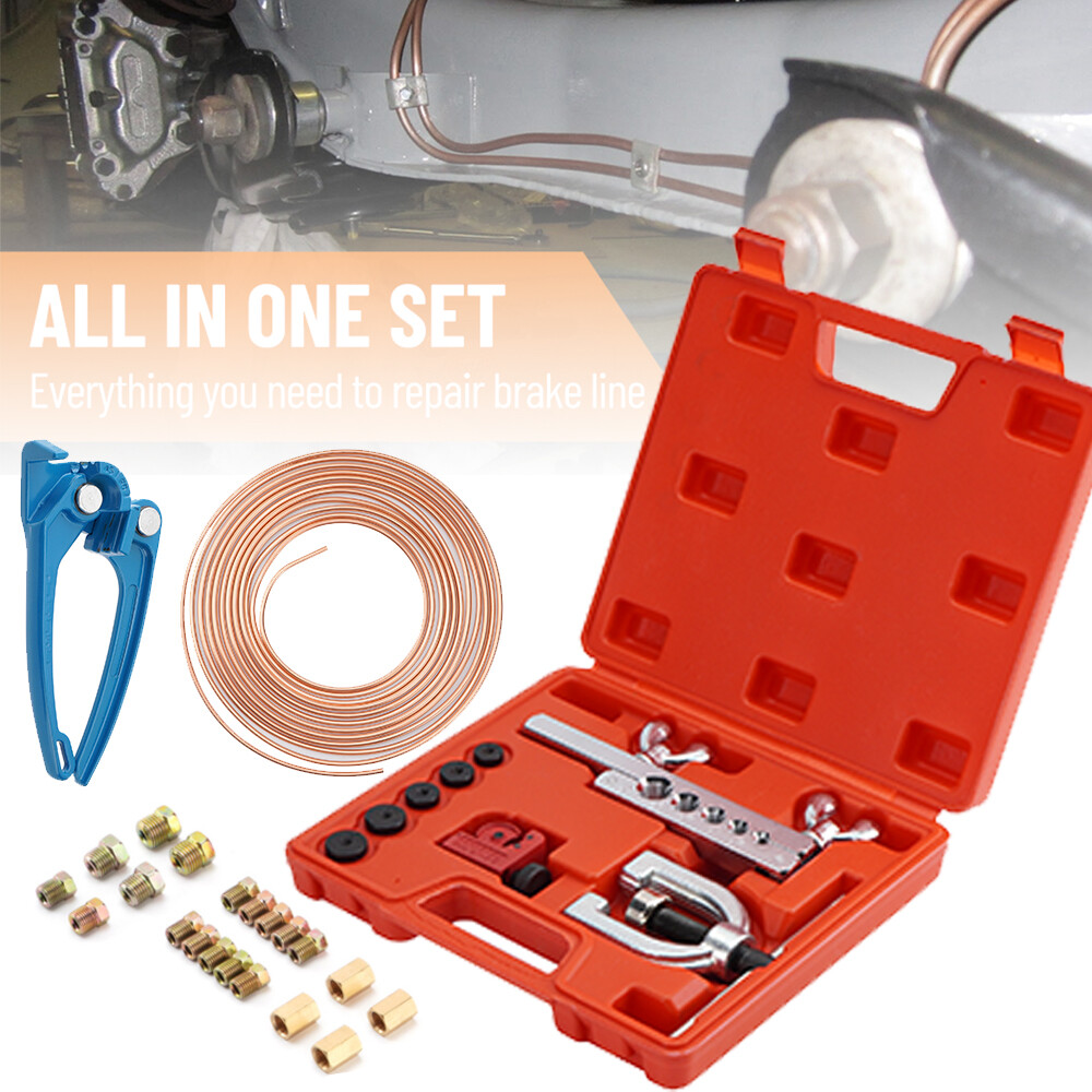 Copper Coated Brake Line 3/16 25FT & Flaring Tool + 20 Nuts Fittings Repair Kit