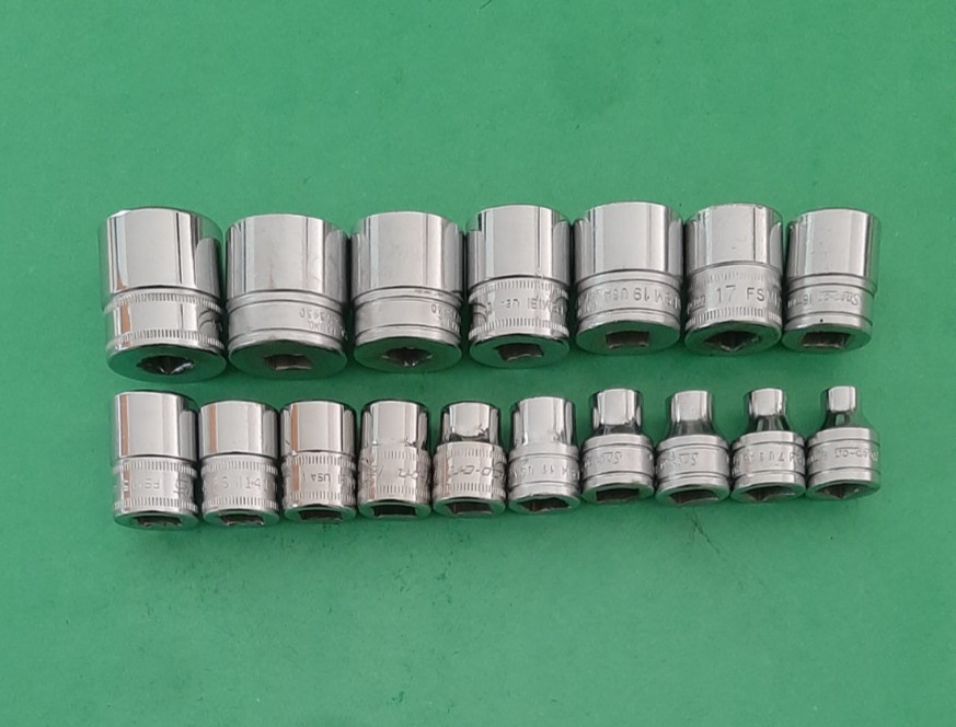 Snap-on Tools Metric 6pt Point 3/8″ Drive Chrome Shallow Socket Set 6mm to 22mm