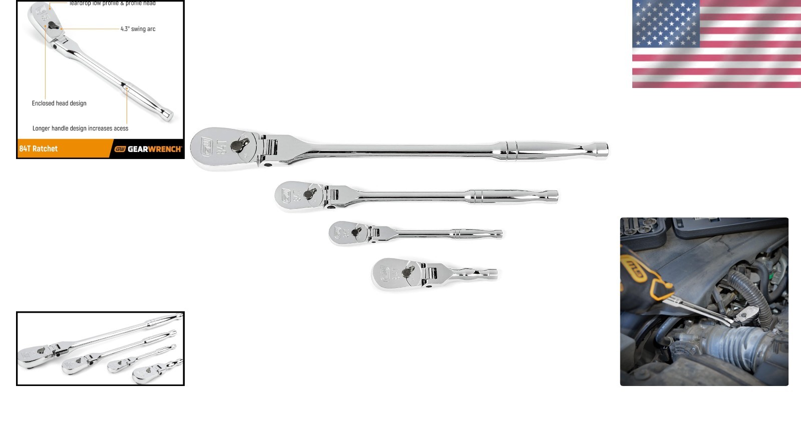 4 Pc. Flex Handle Ratchet Set with Corrosion-Resistant Finish