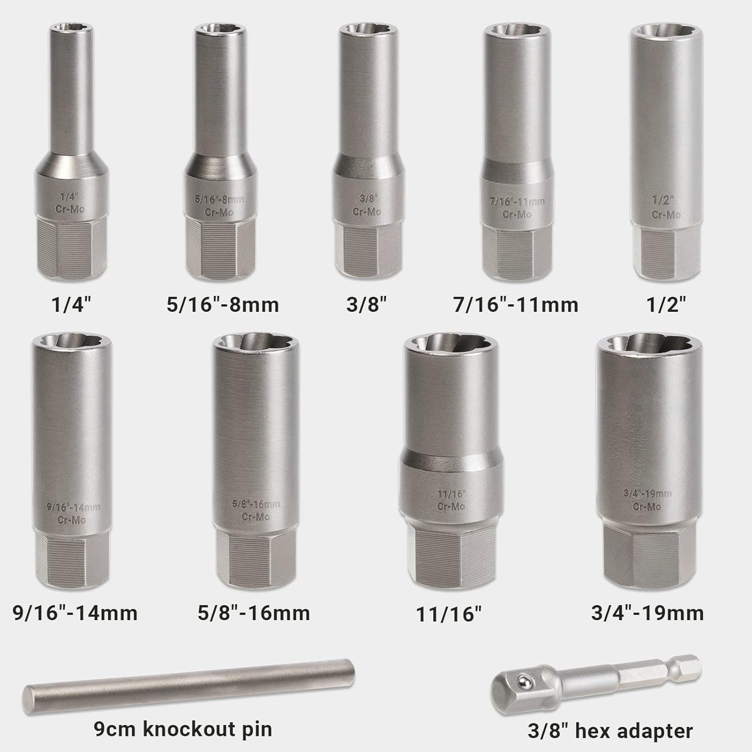 Bolt Extractor Kit for Deep Well Bolt, 11 Pcs Lug Nut Extractor Set, Deep Socket