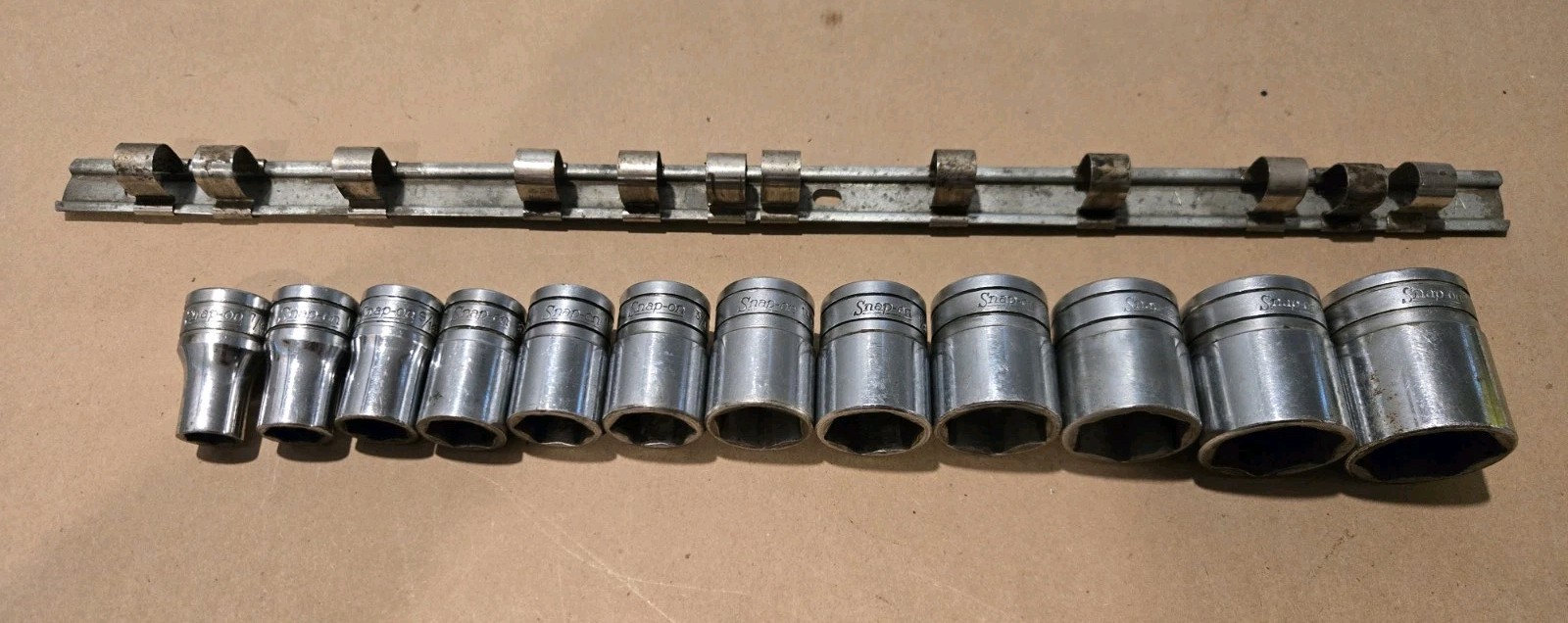 Snap On 1/2″ Drive 7/16″-1-1/8″ 6PT SAE Shallow Chrome Sockets USA Lot Of 12