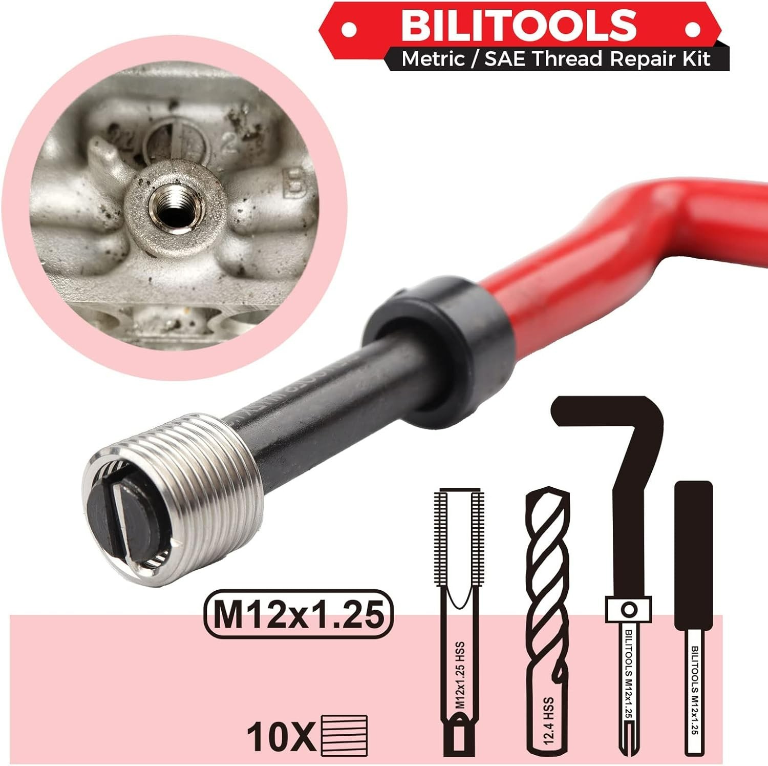 M12x1.25 Thread Repair Kit, HSS Drill Helicoil Repair Kit Metric