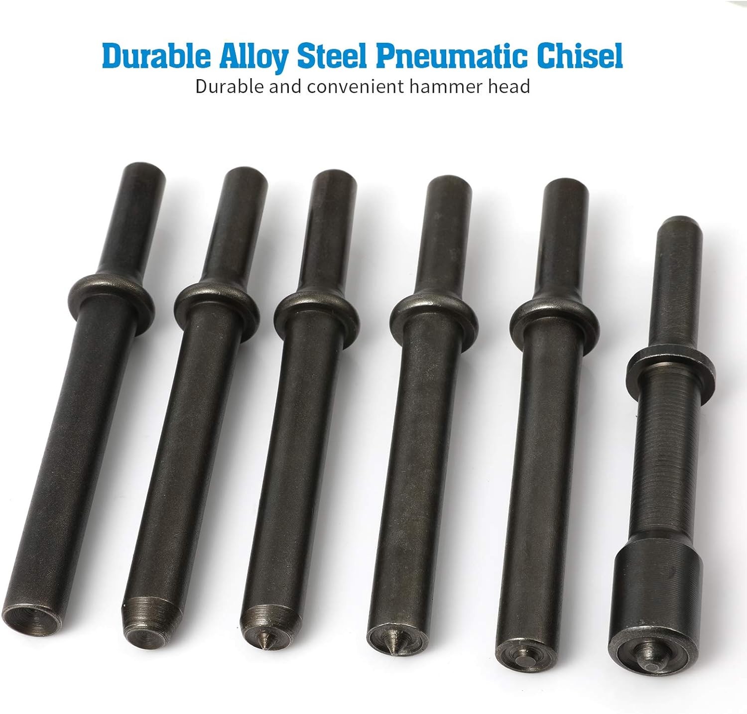 7 Pcs Great Heavy Duty Smoothing Pneumatic Air Rivet Hammer Tools Kit Black