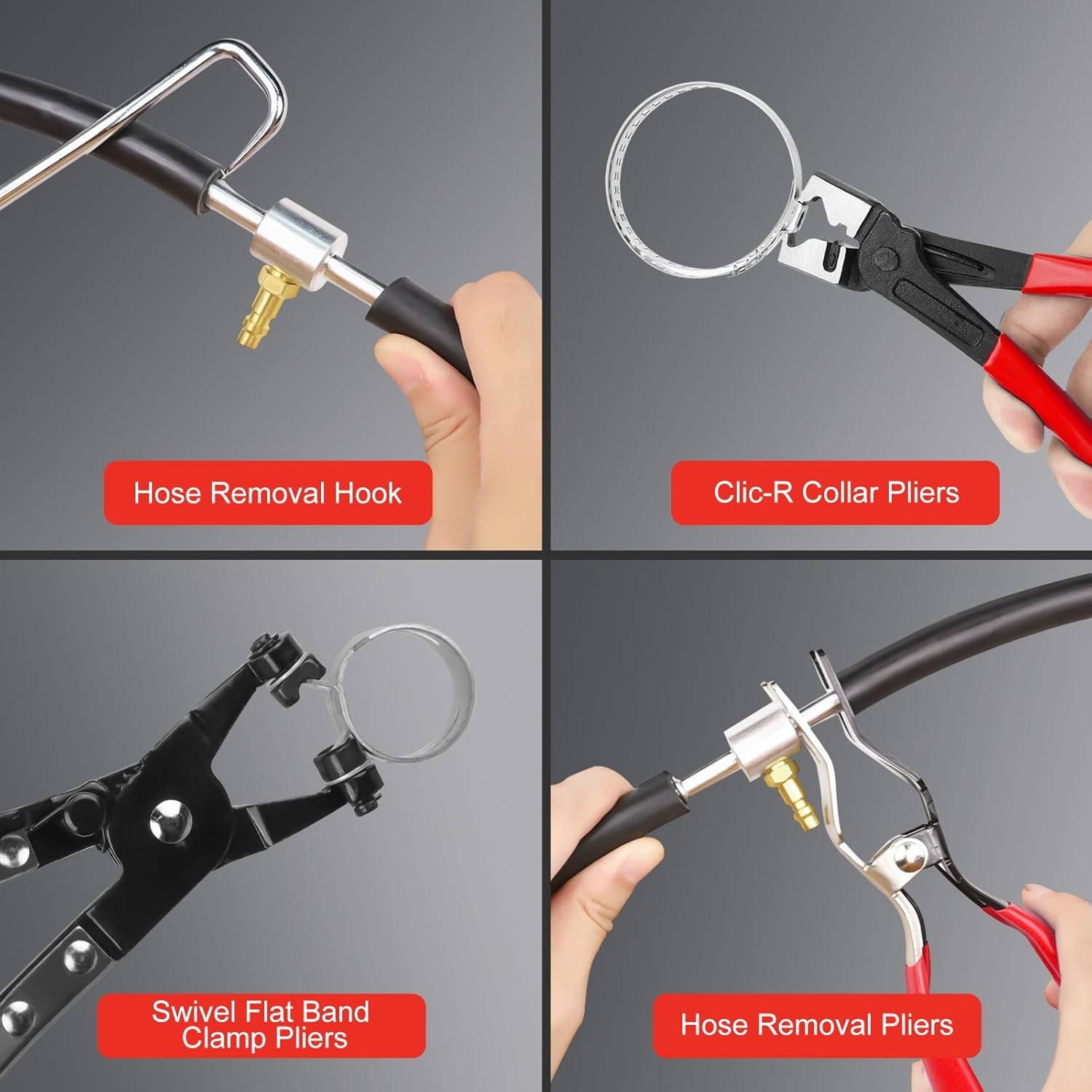4PCS Hose Clamp Pliers Set Long Reach Swivel Jaw Radiator Fuel Line Removal Tool