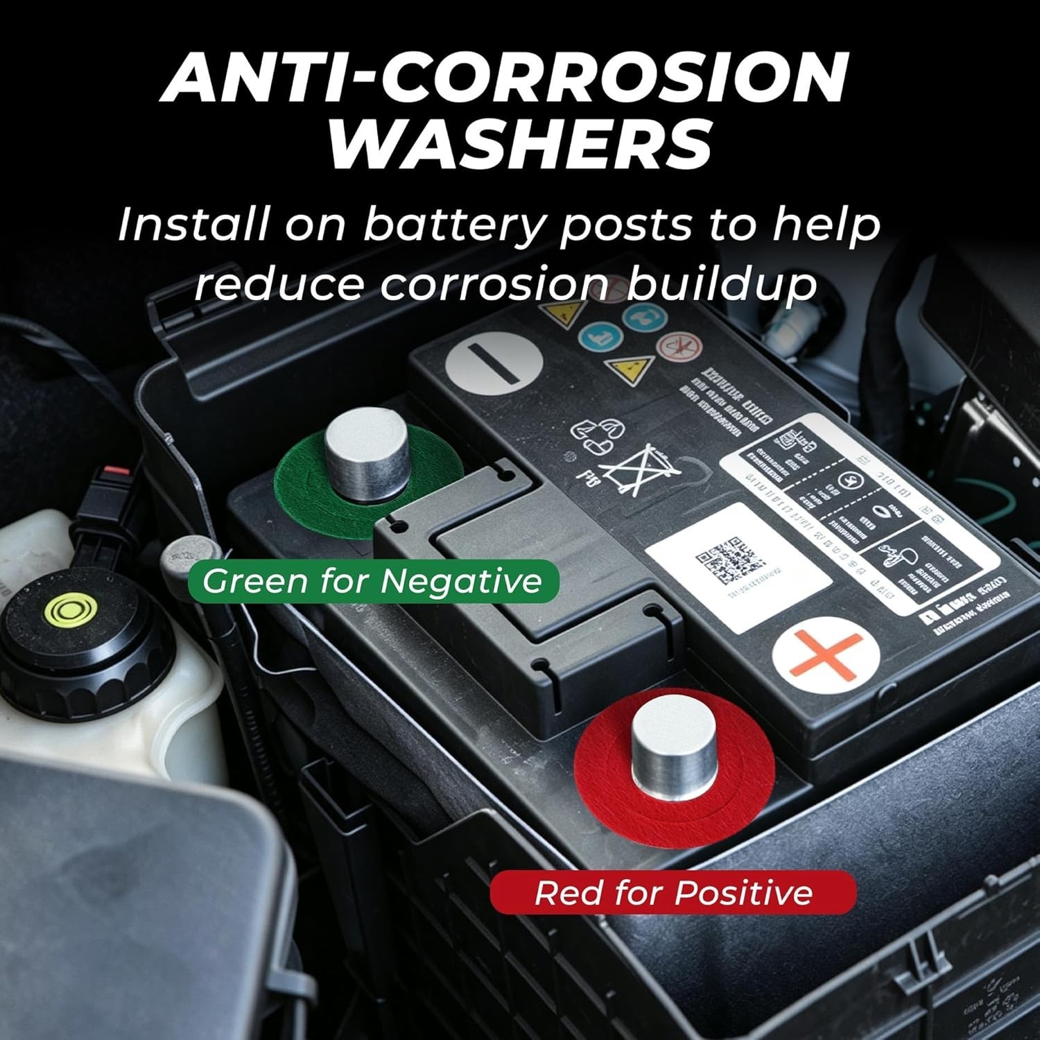 Battery Terminal Cleaner Set: 2 Brushes & 12 Color-Coded Anti-Corrosion Washers
