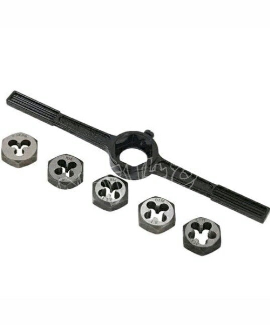 6PC METRIC DIE SET HOLDER TOOL M6 x 1 M7 x 1 M8 x 1.25 M10 x 1.5 M12 x 1.75 DIY