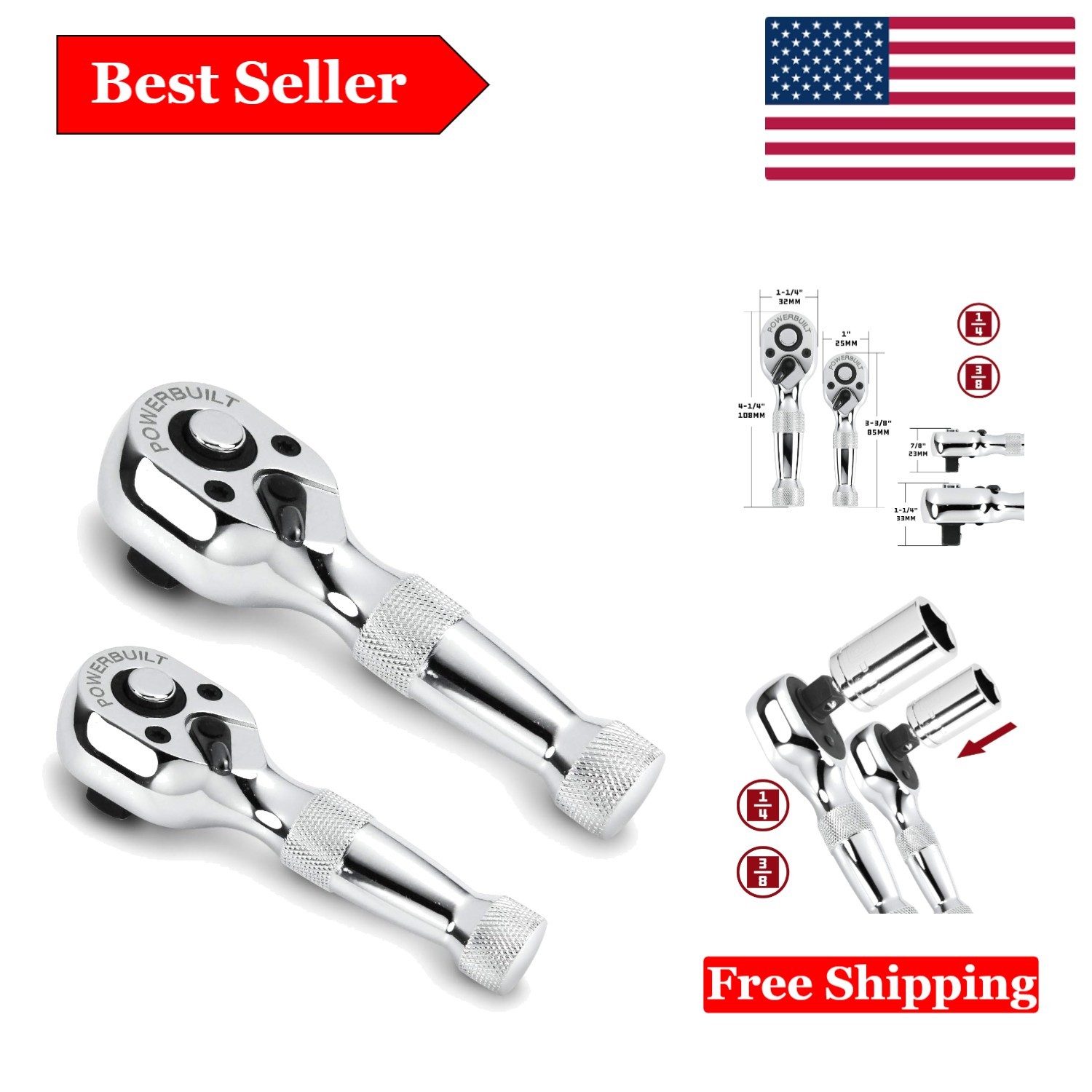 2-Piece Stubby Ratchet Set for Tight Spaces