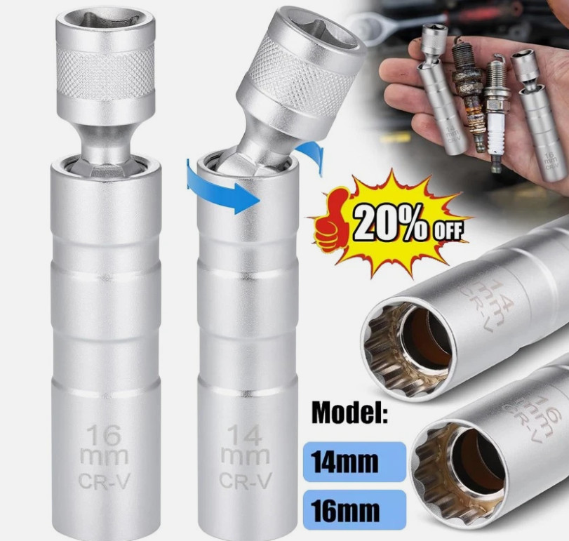 New 14MM 16MM Thin Wall Magnetic Swivel Spark Plug Socket 12-Point Removal Tool