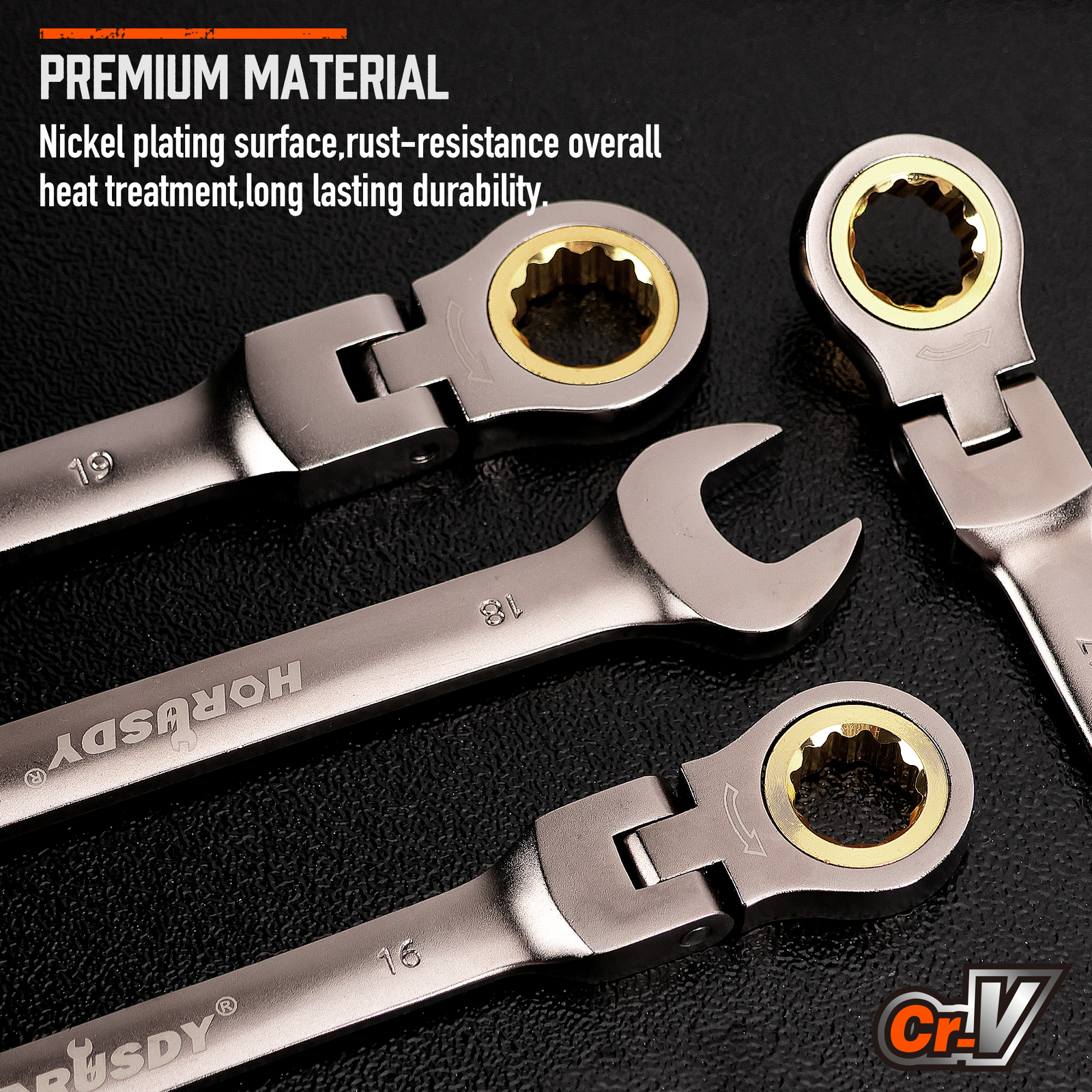 18PCS Flexible Ratchet Wrench Set Metric 6-30mm 72-Tooth Nickle Plated Portable