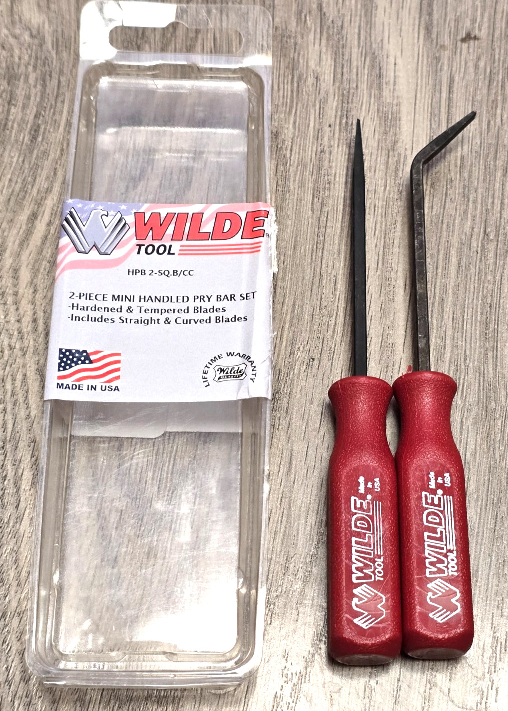 WILDE Tools USA HPB2-SQ.B-CC 2pc Mini Pry Bar Set w/Straight and Bent tips