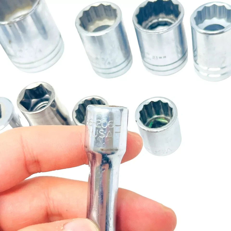 11 Pcs Bonney, Proto, Stanley 3/8 in Extension and 1/2 in Drive Socket Set, USA