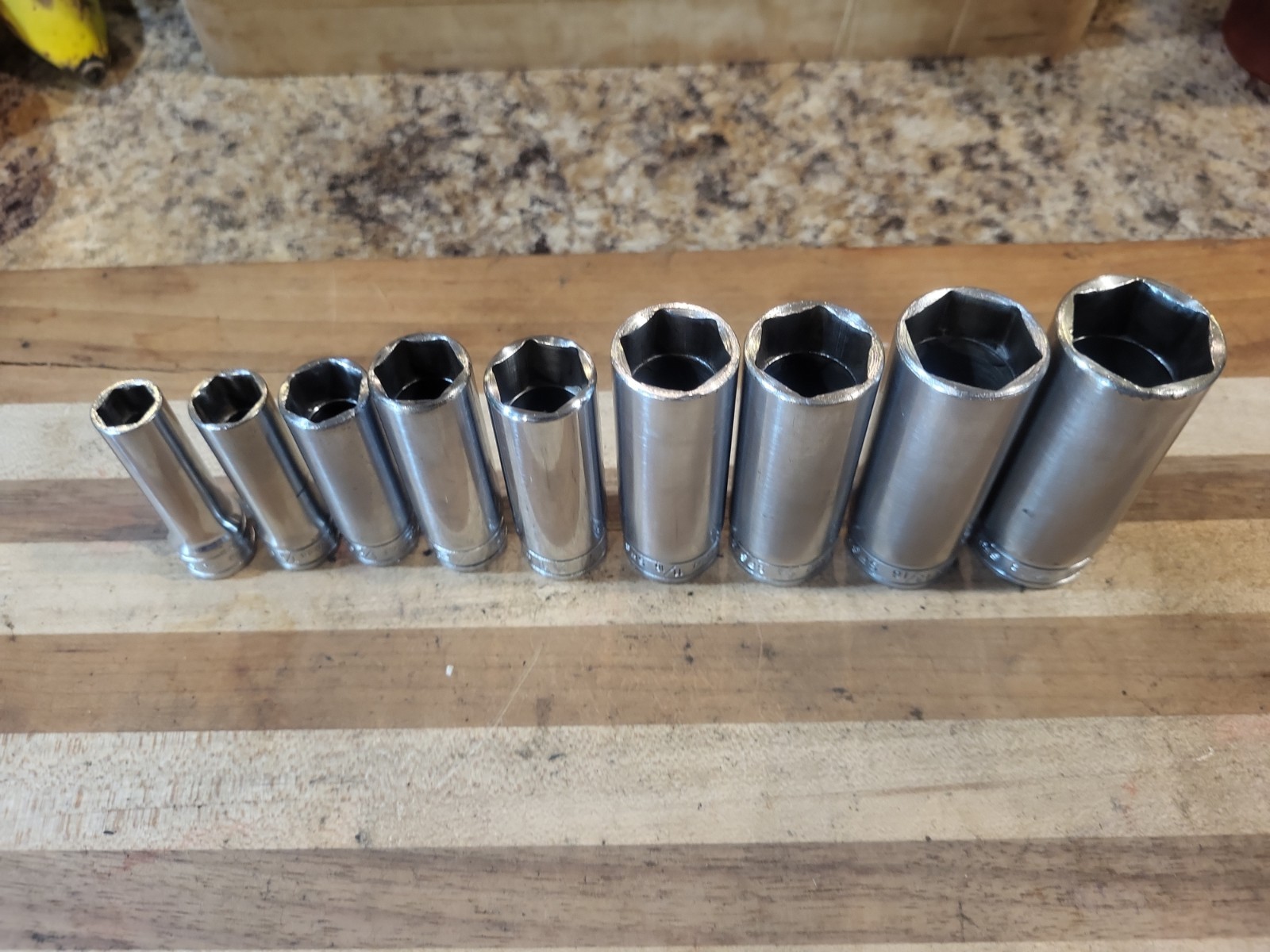 Snap-On 9 Pc. 3/8″ Dr. 6 Pt. SAE Deep Socket Set 209SFS 3/8″-7/8″ GUC 🔥 🇺🇸