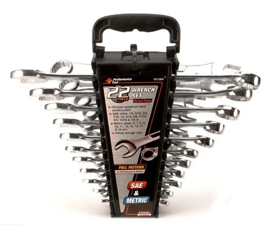 NEW Performance Tool W1084 22 Piece SAE And Metric Combination Wrench Set