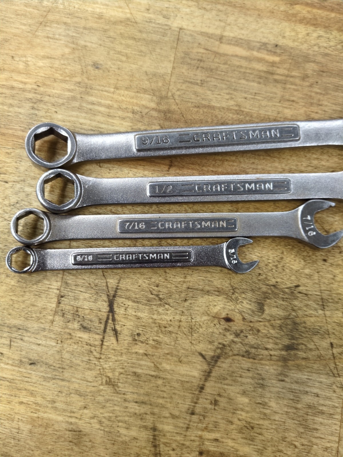 (4) Craftsman Sae 6 PT Combination Wrench Lot 5/16,7/16,1/2,9/16USA Made VA