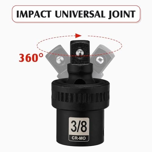 49-Piece 3/8″ Drive Deep Impact Socket Set – SAE & Metric, Cr-V Steel, 6 Point