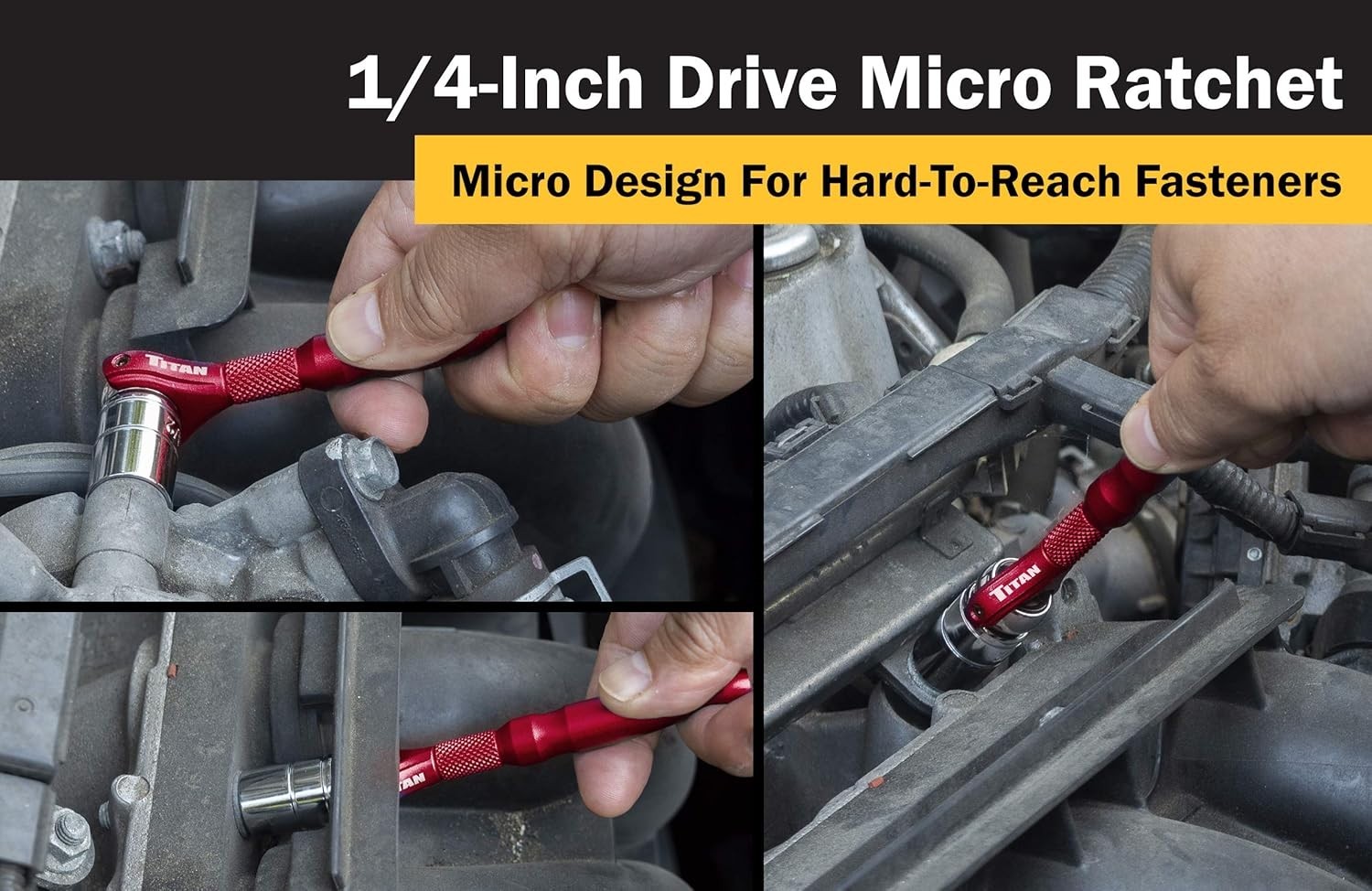 1/4 Drive 4 Inch 90 Tooth Swivel Head Micro Ratchet Red