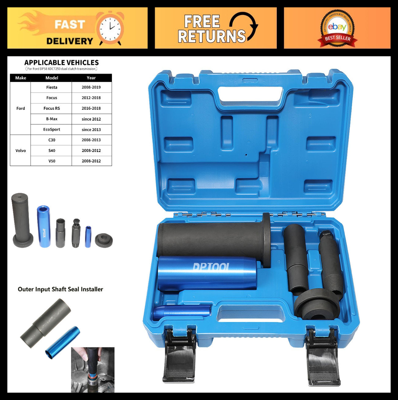 Dual Clutch Transmission Oil Seal Removal Installer Tool Kit, Portable Case, For