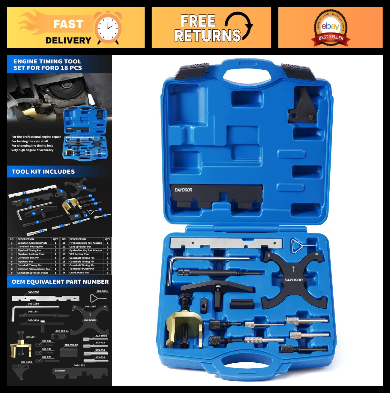 18 Pcs Camshaft Timing Tool Kit for Ford & Mazda EcoBoost 1.5L 2.0L VVT