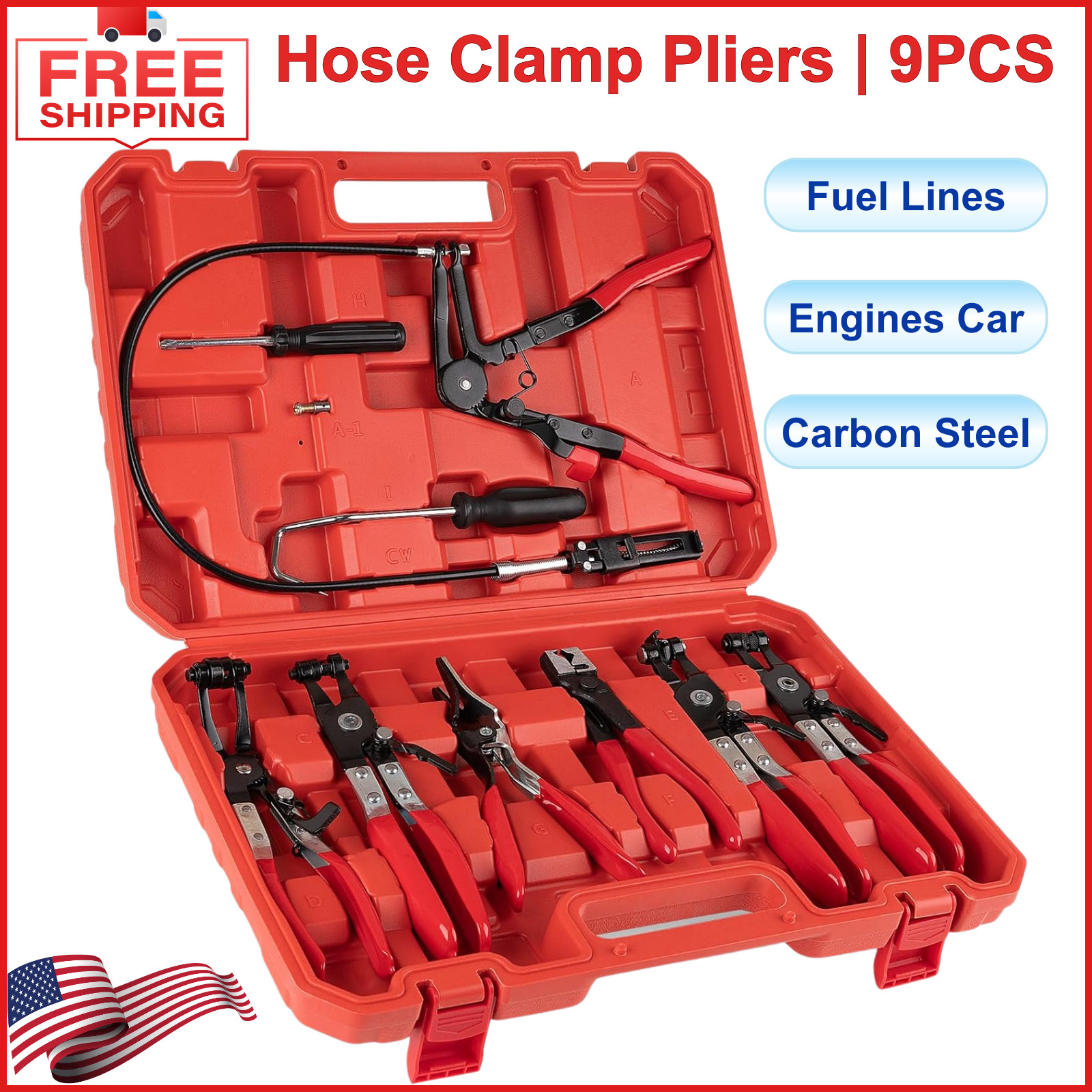 9PCS Hose Clamp Pliers Set, Automotive Tool for Car Cooling System, Hoses Repair