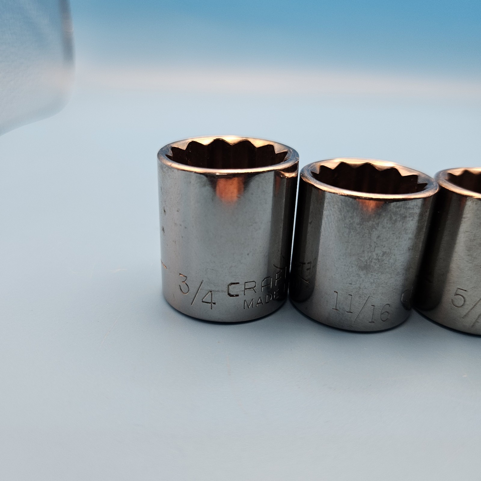 Craftsman 3/8” Drive 9pc, 12pt SAE Shallow Socket Set 1/4” – 3/4″ VTG USA G & G1
