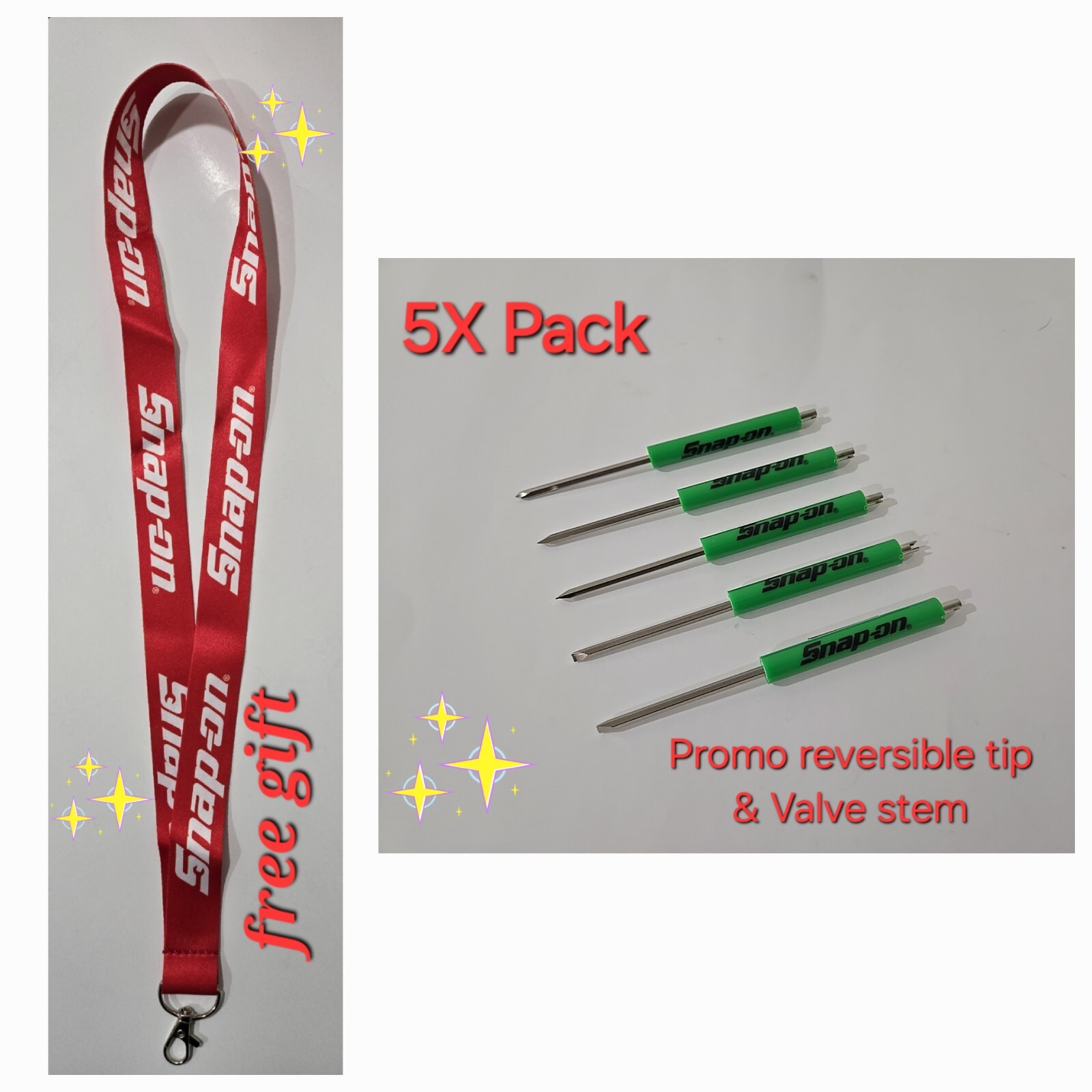 5X Green Snap on tools Promo REVERSIBLE TIP +VALVE STEM Pocket Screwdrivers+GIFT