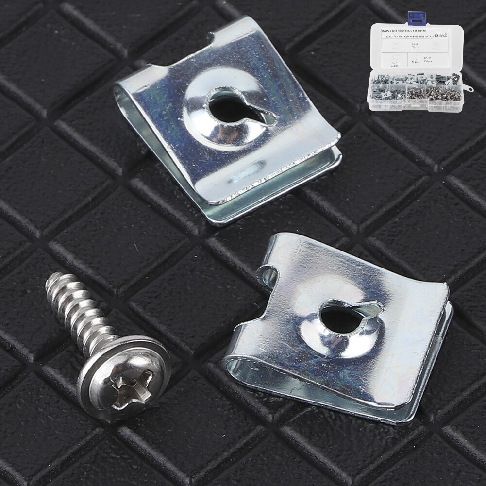 200pcs/set Manganese Steel U‑Clips with Self Tapping Screws Kit Assortment