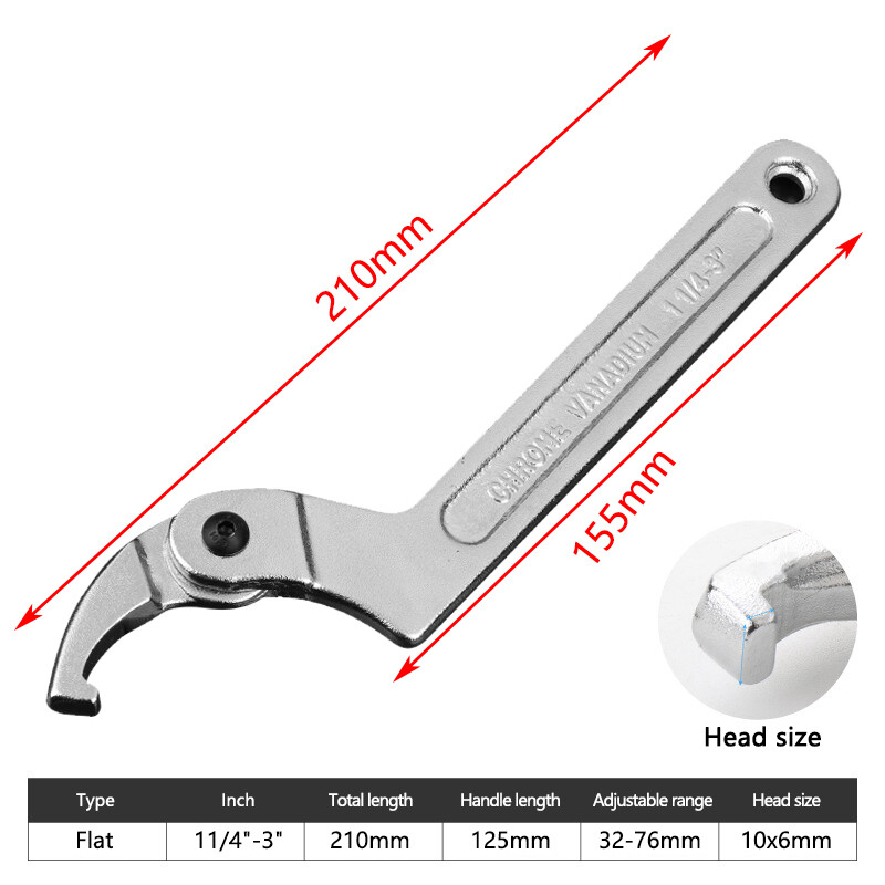 Adjustable Hook Wrench 19–170mm C Flat Spanner Tool Slotted Retaining Universal