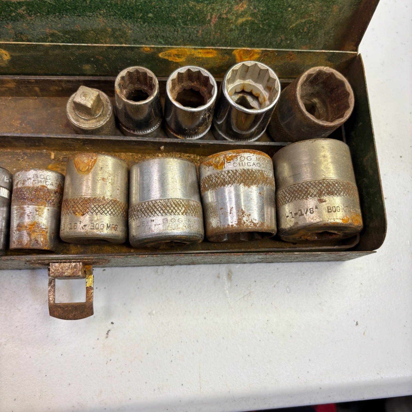 Indestro Super & Bog 1/2″ 12 Point SAE Mixed Socket Lot Made In USA
