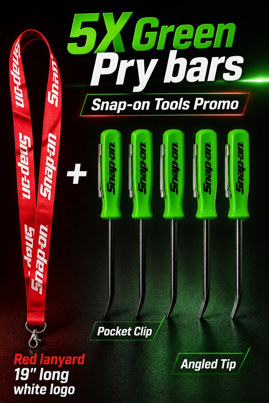 5X Green Snap on tools Promo PRY BAR screwdrivers per order pocket Clip NEW+GIFT