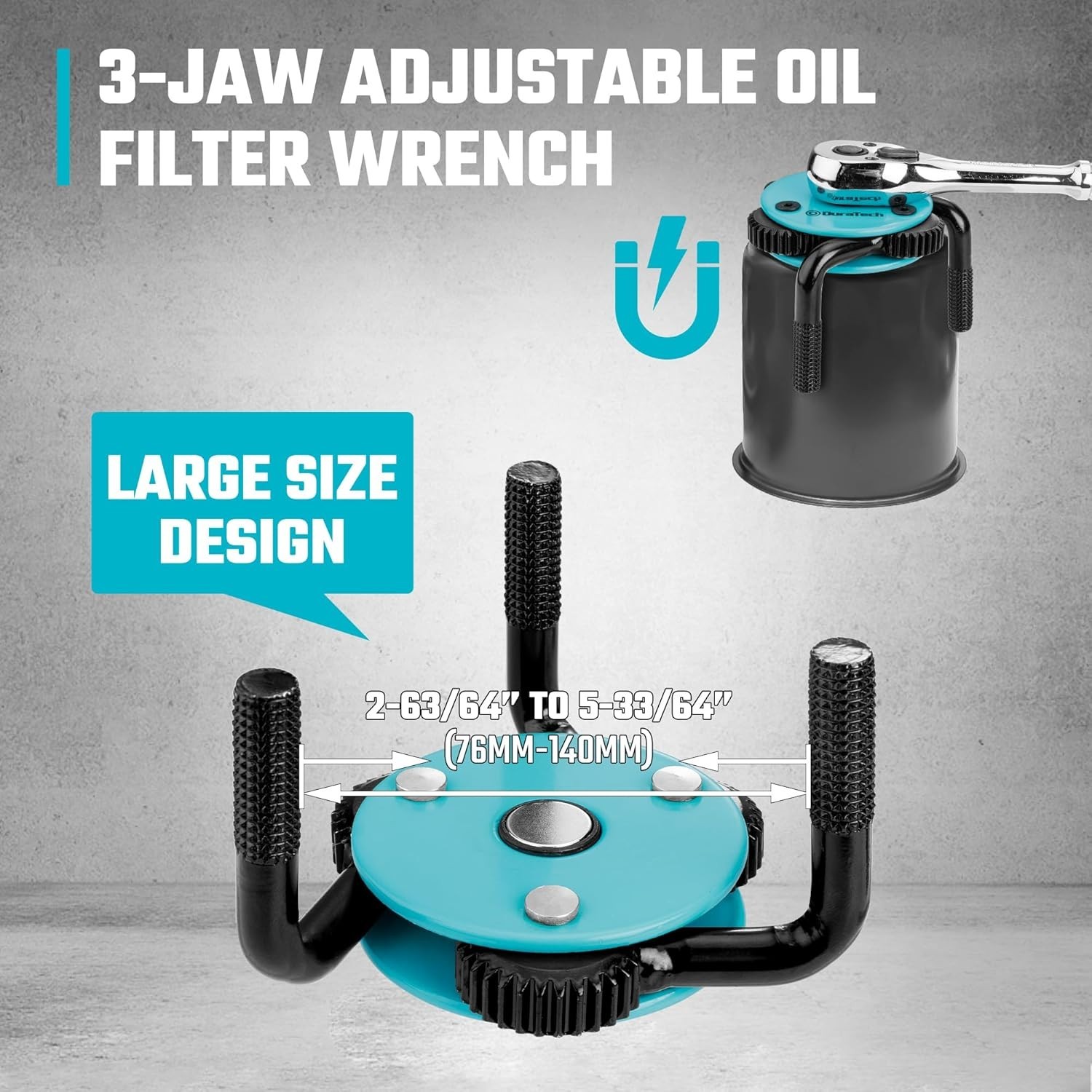 DURATECH Adjustable Oil Filter Wrench, Magnetic 3-Jaw Oil Filter Removal Tool, L