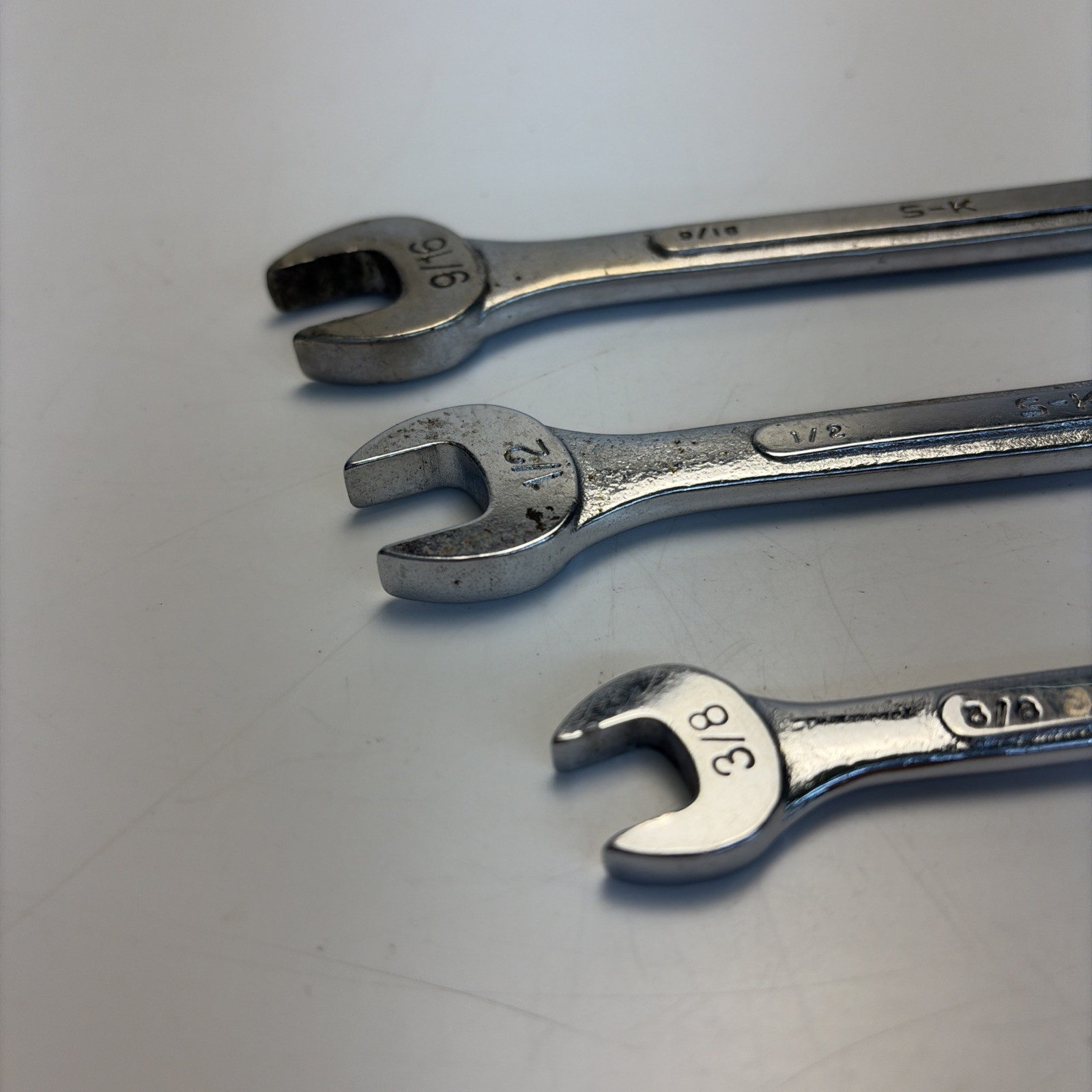Vintage SK USA Double Open End Wrench Set 3 Pc SAE 3/8 7/16 1/2 9/16 5/8