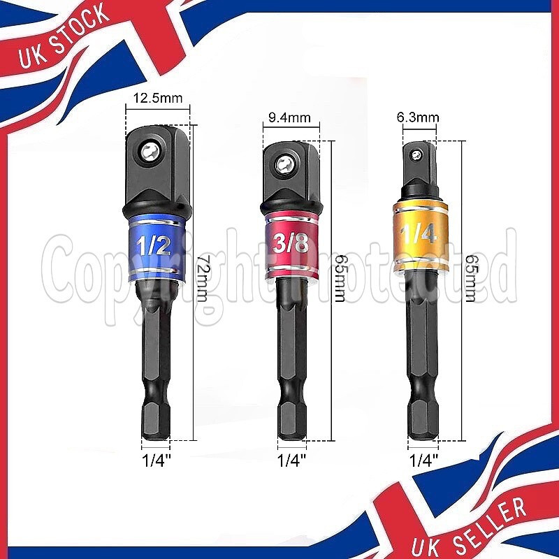 US PRO IMPACT DRILL SOCKET BIT ADAPTER HEX DRIVE CONVERTER SET SQUARE DRIVER
