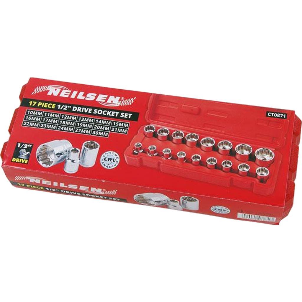 Neilsen Metric Drive Sockets 10mm – 30mm Socket Set In Bmc 17pc 1/2″