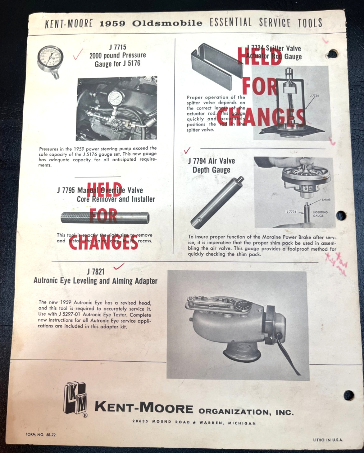 1959 Oldsmobile Kent-Moore Specialty Automotive Tool Kit